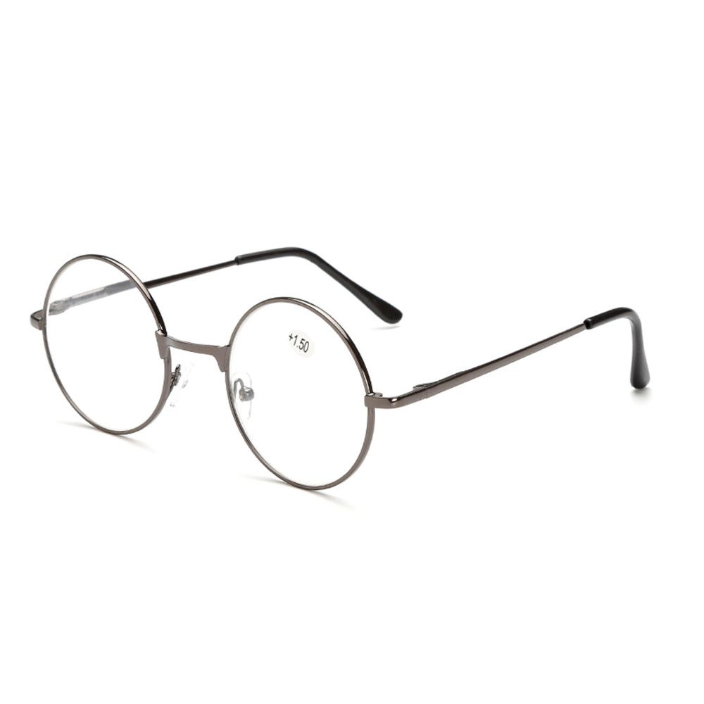1Pc Round Frame Metal Spring Hinge Reading Glasses Ultra Light Resin Eyeglasses Magnifying Vision Care +1.00~+4.0 Diopter