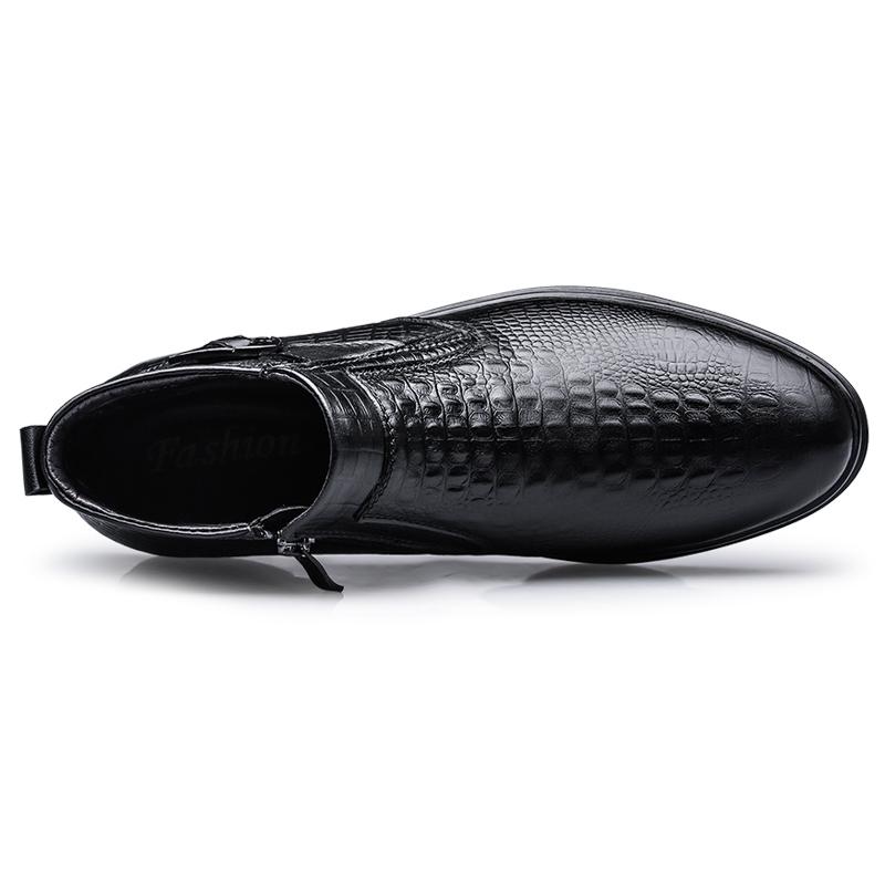 Pantofi Bărbați Handmade Negru Toc Mediu Fermoar Lateral Modă Potrivire Universală Rochie Botine Piele Naturală Business Bărbați Cizme de Zăpadă