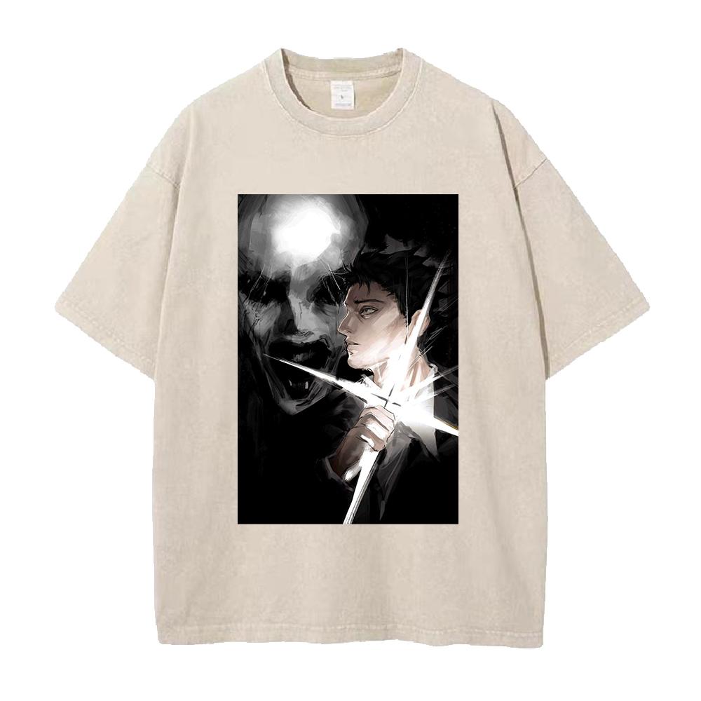 

Trendy Anime Jujutsu Kaisen T Shirt Hiromi Higuruma Washed Oversized T-shirt Summer Short Sleeve Cotton Tees Tops Men Clothing S бежевый