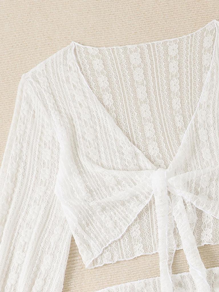 European Style Women's Long Sleeve Lace Cardigan Split Bikini Four-Piece Swimsuit 2026