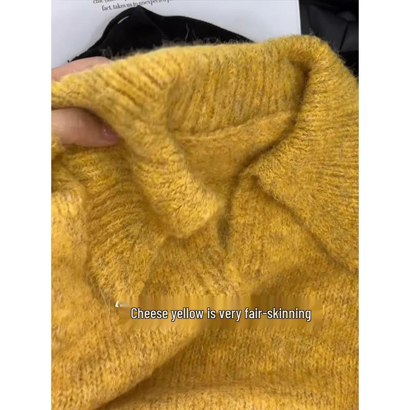 Women's Yellow Raccoon Fur Sweater - High-End Autumn/Winter Outerwear with Soft Lapel
