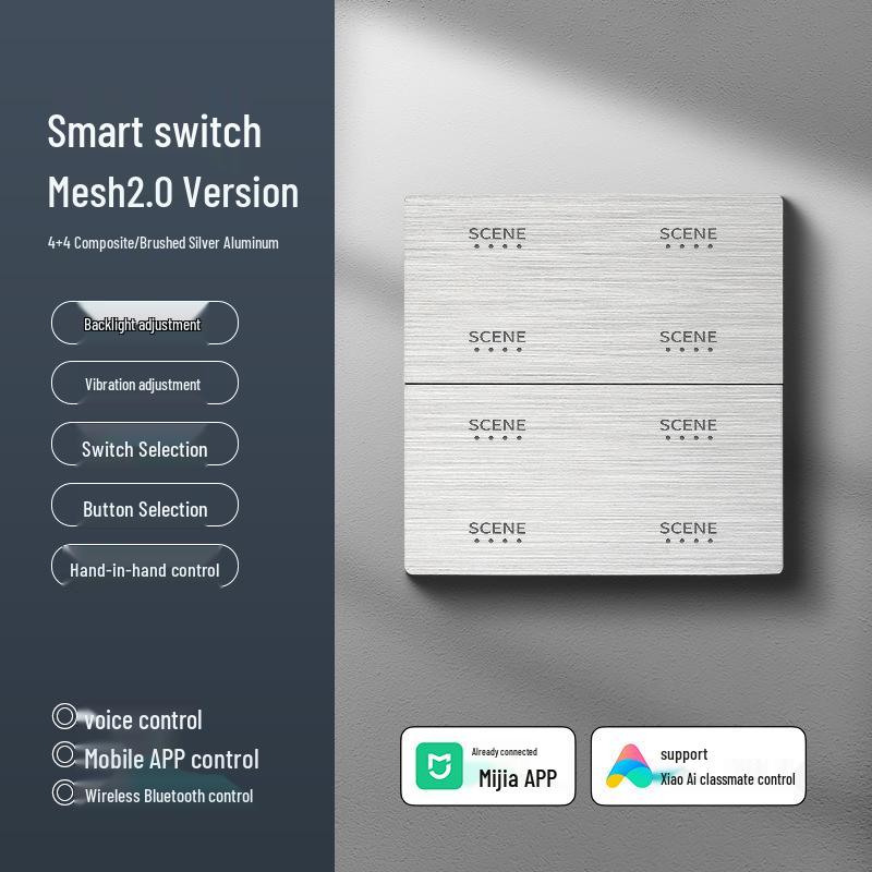 Smart Switch with AG Skin-feel Panel Connects To Mijia APP, Supports Xiao Ai Voice Control, Remote, and Touch Control.