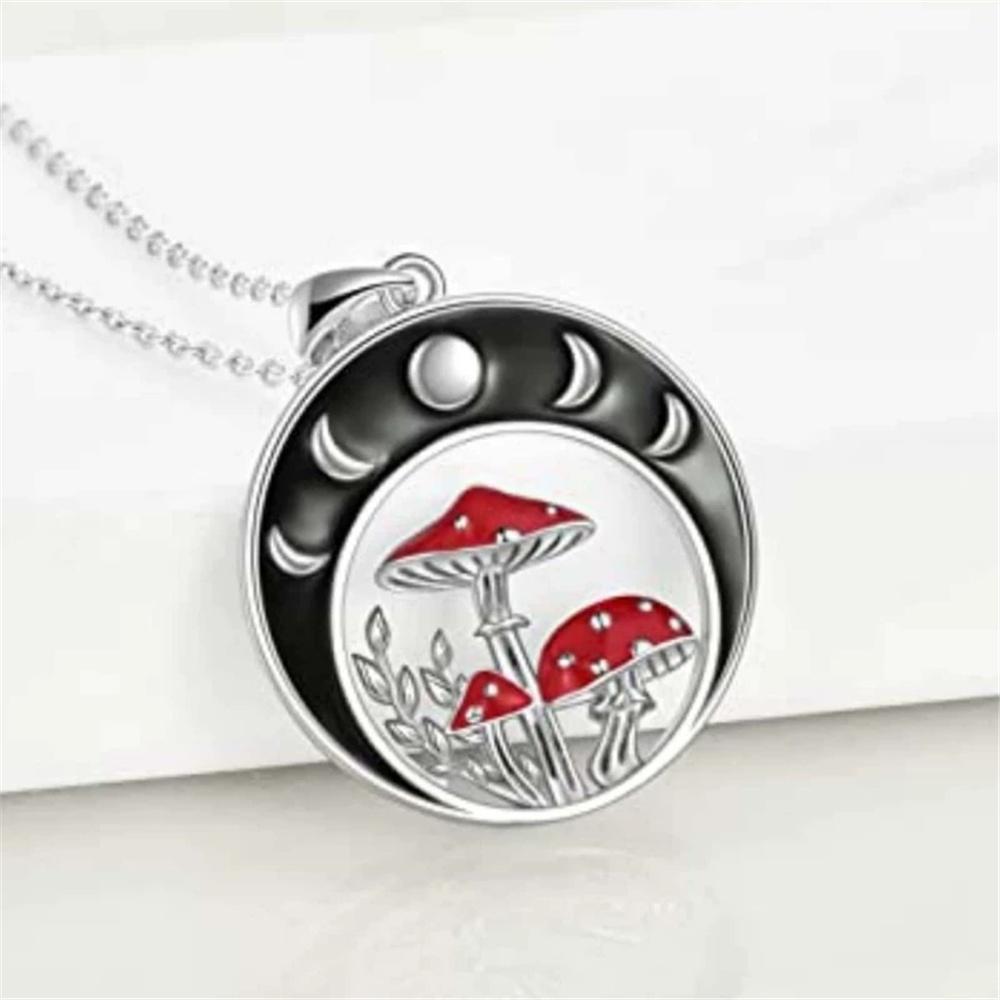 Charm Female Moon Mushroom Pendant Necklace Vintage Silver Color Wedding  For Women