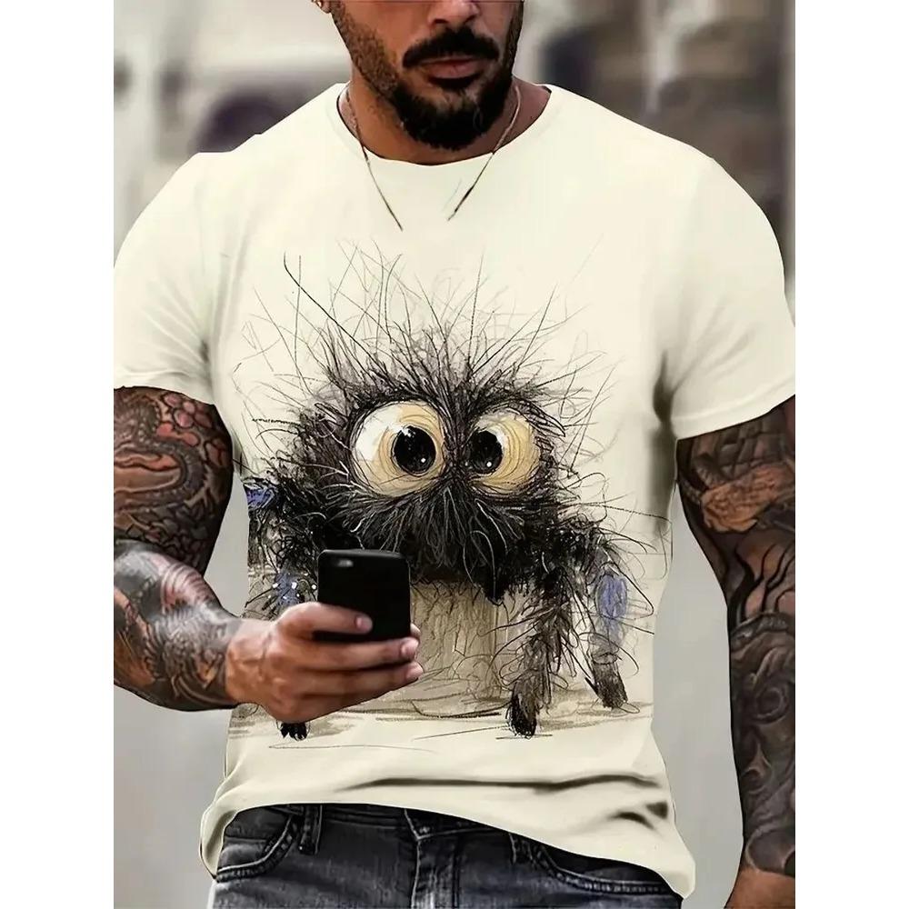 Men's Summer Comfortable Fashionable T-shirt Soft Breathable Skull Animals Portrait Colorful 3d Printing Round Neck Short Sleeved T-shirt