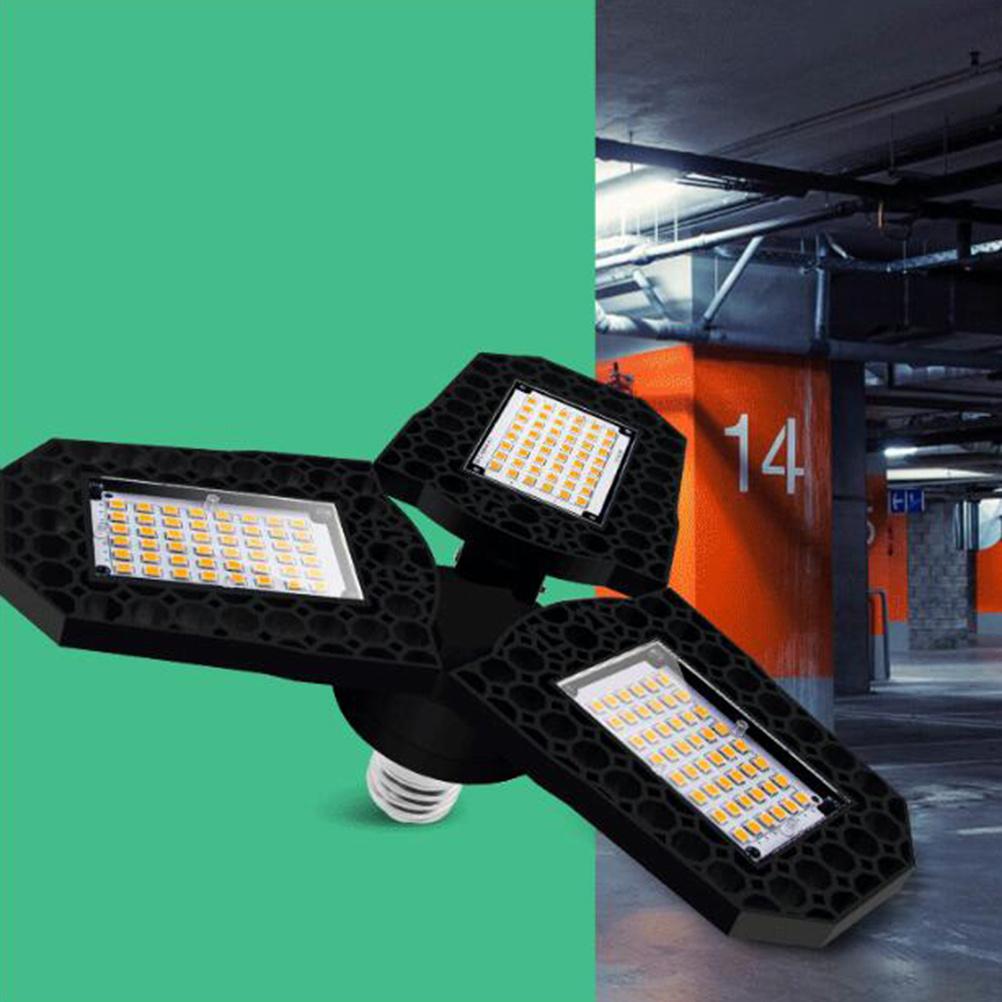 LED Garage Light E27 Deformable Ceiling Light Three-Leaf Folding High Bay Lamp 60W White