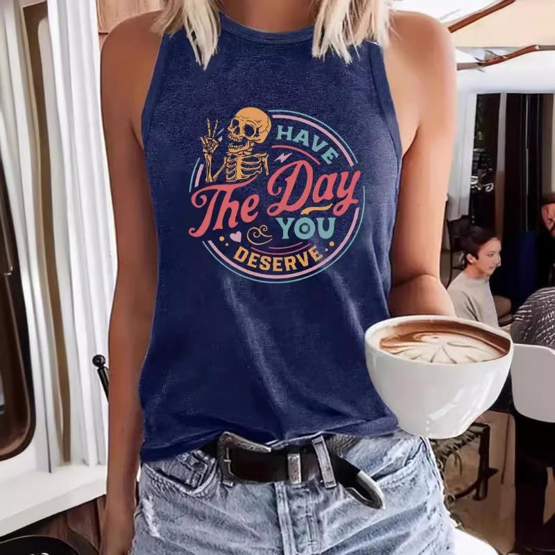 Printed Round-neck T-shirt Spring and Summer Casual Top Vest