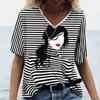 Ladies' V-neck T-shirt 3D Digital Printing Art Abstract Face Fashion Casual Trend Printed Short Sleeved Shirt