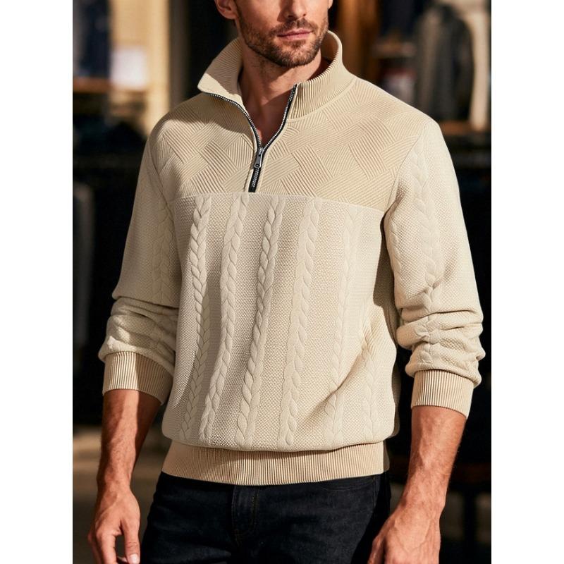 Men S Casual Vintage Half Zip Knit Sweater Loose Fit Long Sleeve Pullover