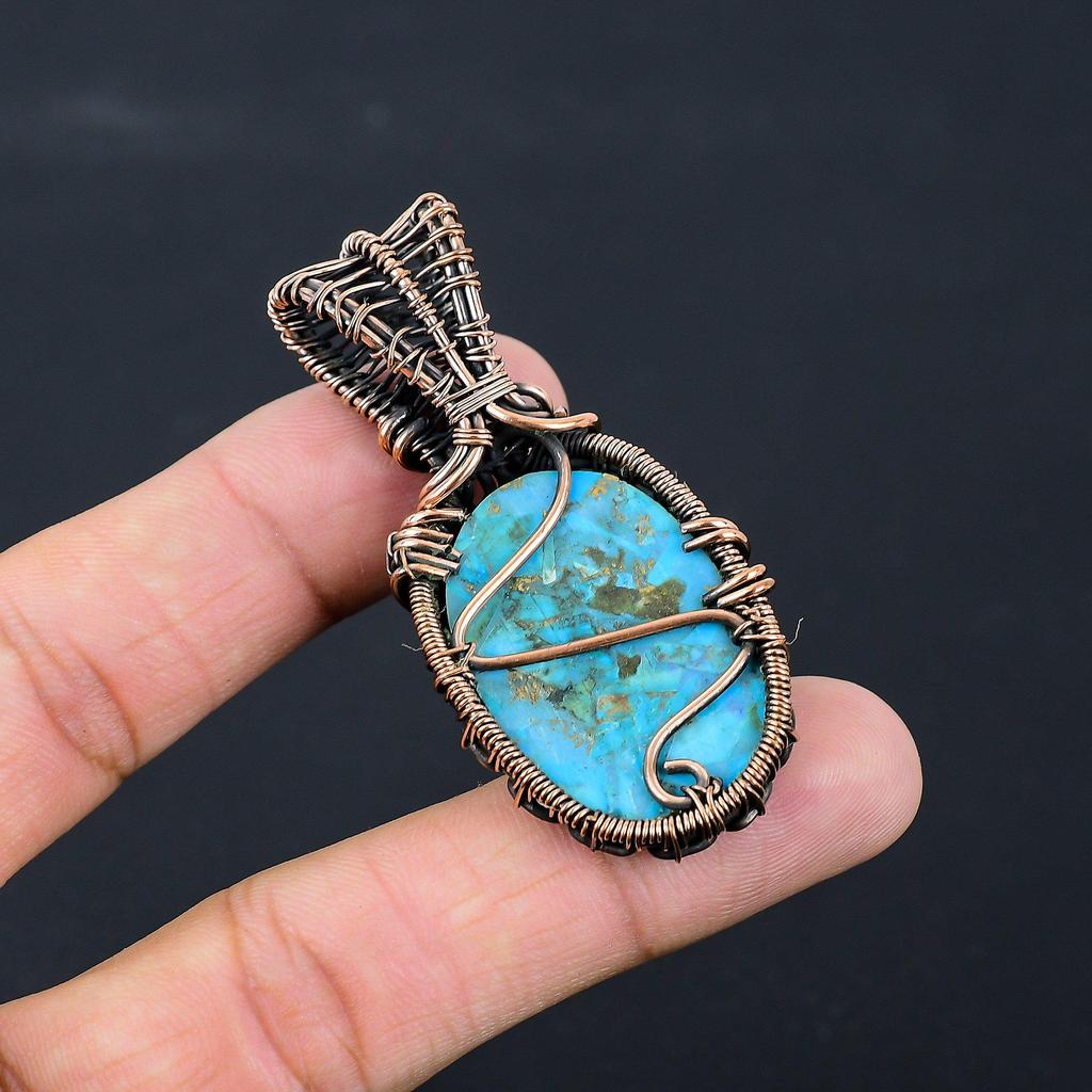 Copper Turquoise Gemstone Pure Copper Wire Wrapped Handmade Pendant Jewelry