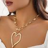 Hip Hop Punk Gold Color Love Heart Pendant Necklace for Women Exaggerated Hollow Out Thick Chain Chokers Y2K Jewelry Accessories