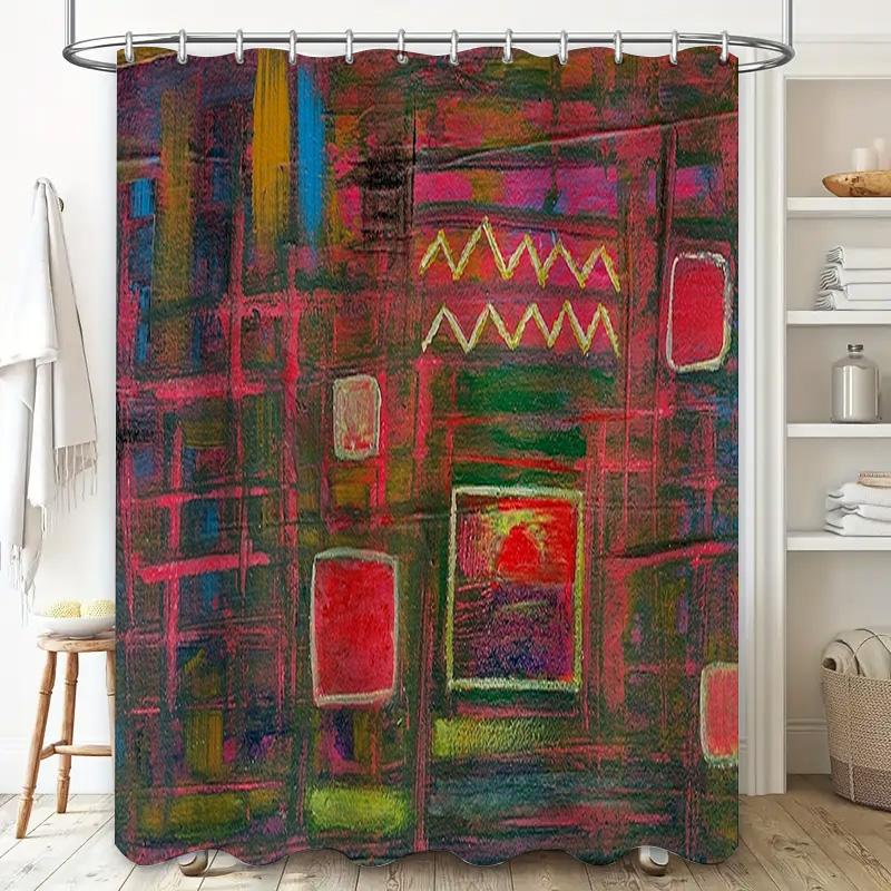 Artistic Shower Curtain Abstract Design with Bright Colors for Bathroom Decorations
