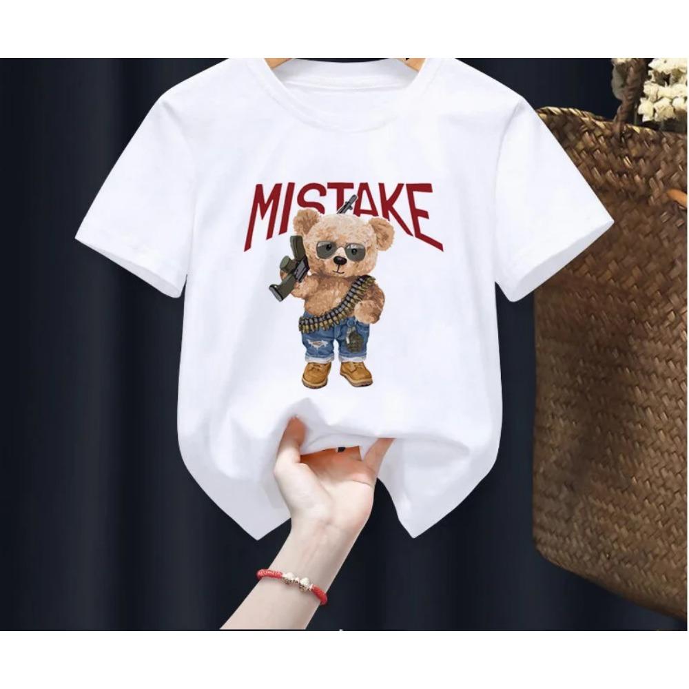 

Children s Funny Bear Print T-shirt Summer Short Sleeve Cartoon Harajuku Style Girl Boy Teddy Bear T-Shirt Tops for Kids 100