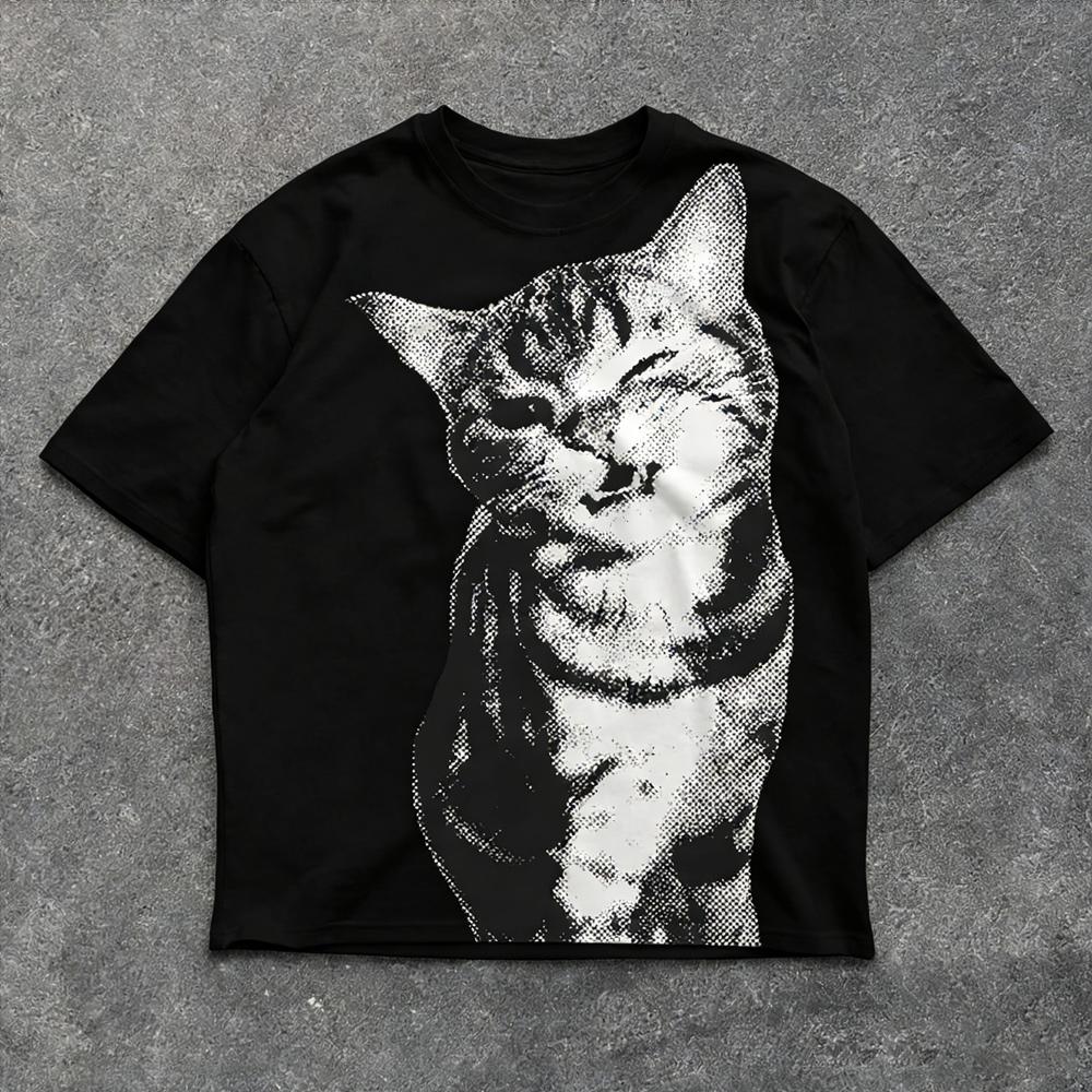 

Summer Harajuku Letter Graphic T Shirts Y2k Tops Cat Print Women High Street Oversized T Shirt Streetwear Vintage Tee Clothing M