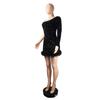 European & American Autumn/Winter Sequin Feather Dress with One-Shoulder Long Sleeve