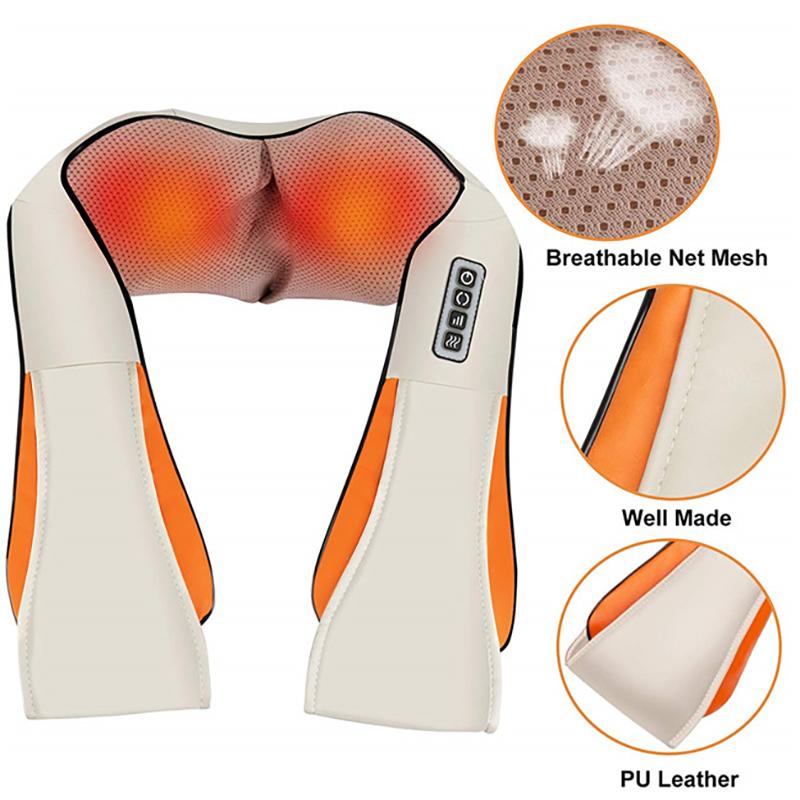 U Shape Kneading Shiatsu Infrared Heated Kneading Car/Home Massagem Cervical Back Neck Massager Shawl Device Shoulder Massager