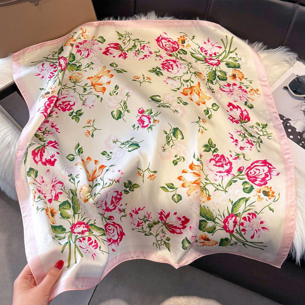 Spring and Autumn NEW Floral Square Scarf Women Satin Shawl Wrap Hijab Female Hair Luxury Headkerchief Sun Protection Bandana