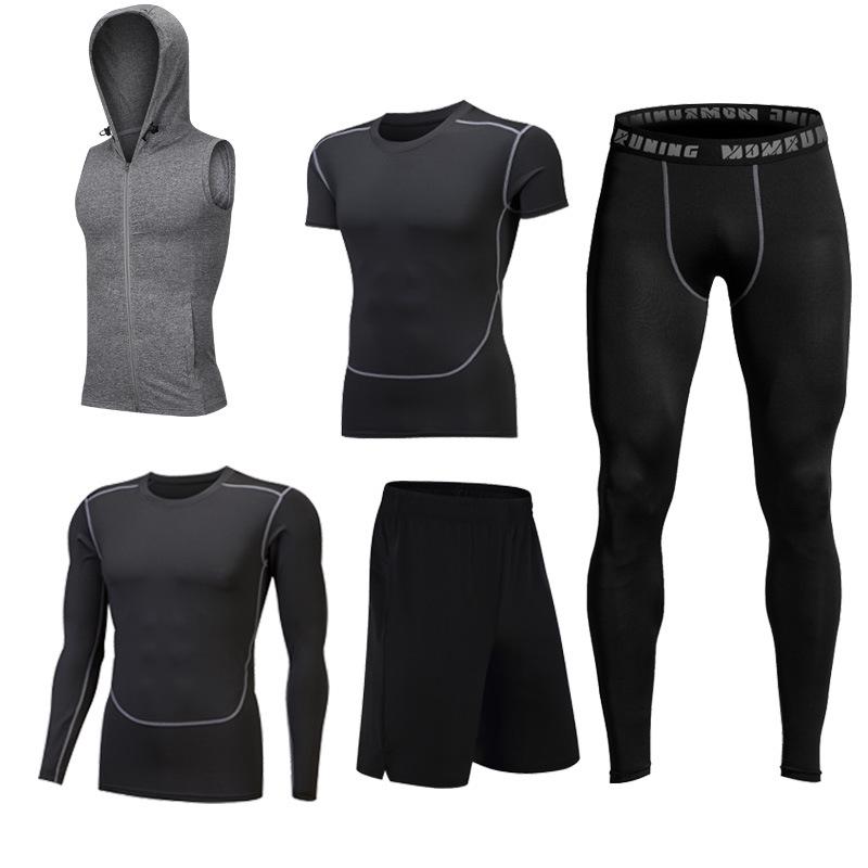 Men's 5-Piece Quick-Dry Sports & Fitness Set: Gym, Running, Basketball - All Seasons
