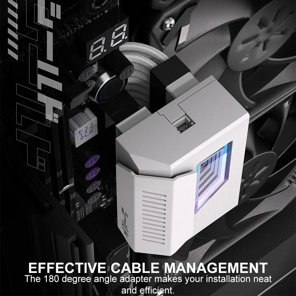 ATX 24-pin 180 Degree Power Connector Adapter with Infinity Mirror ARGB Light 24-Pin Angle Adapter DIY Mounting Accessessory