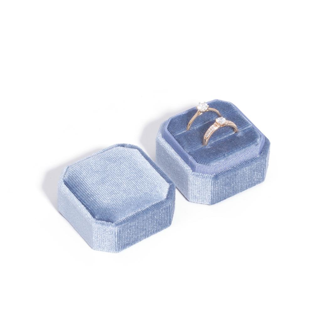 New Velvet Jewelry Box Octagonal Ring Box Double Ring Box Wedding Ring Box with Detachable Lid Jewelry Organizer Storage