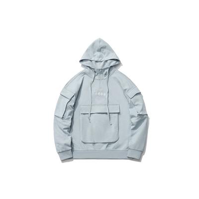 Li Ning Sports Fashion Serie Paris Fashion Week Half-Zip Pullover Hoodie mit großer Tasche für Herren Hoodies Nebelblau AWDR221-1