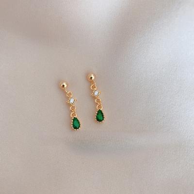 Grandmother Green Korean Version Long Star Stud Earrings Femininity Water Drop Earrings Simple Design Doudou Earrings
