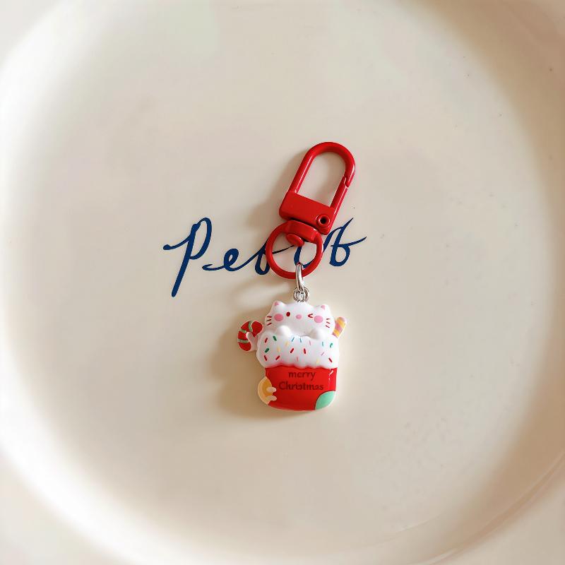 Cute Christmas Keychain Cartoon Santa Claus Snowman Kitten Pendant Key Ring Backpack Decoration Accessories  Year Gift