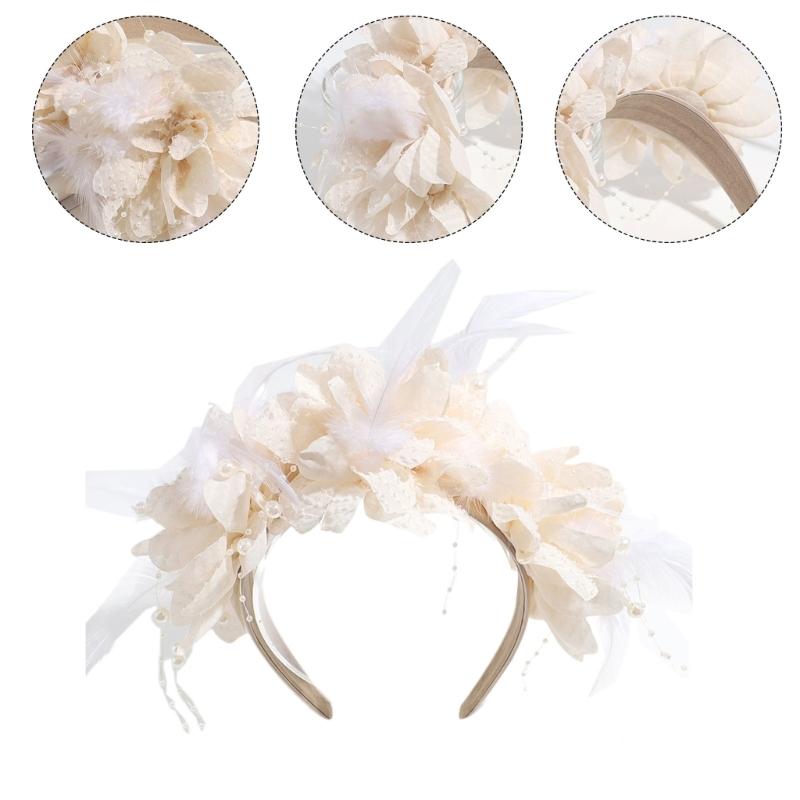 Perlenbesetzter Blumenkranz für Hochzeit Blumen-Stirnbänder Braut Blumen-Stirnbänder Frauen Blumengirlanden Kranz Haarkranz