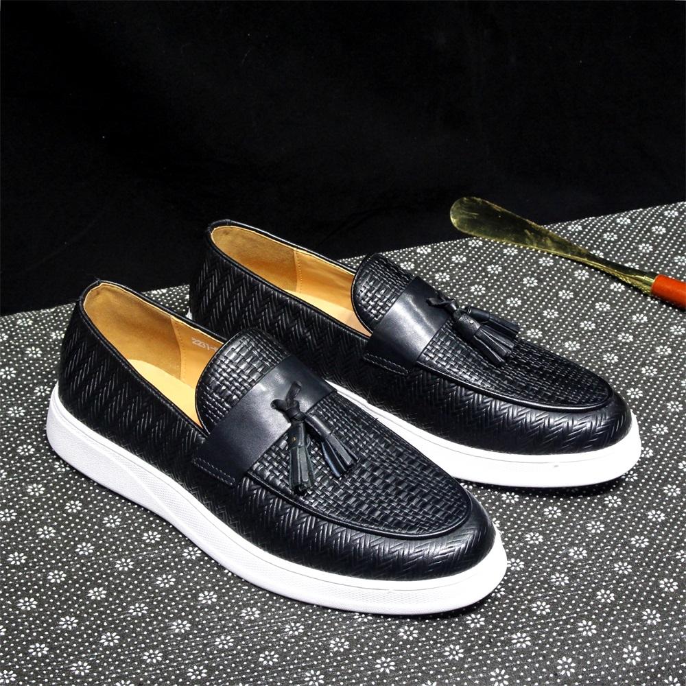 Fashion Classy Men's Flat Sole Tassel Penny Loafers Black Brown Genuine Leather Moccasins Slip-On Casual Sneaker Driving Shoes for Men