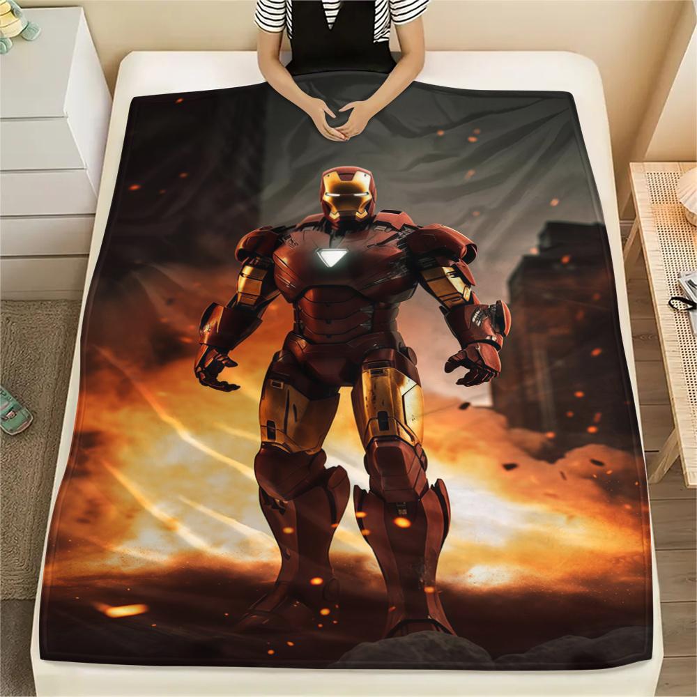 Iron Man Poster Print Flannel Blanket, Comfortable Warm for Sofa Bed Chair, Versatile for Picnic -HYQ35