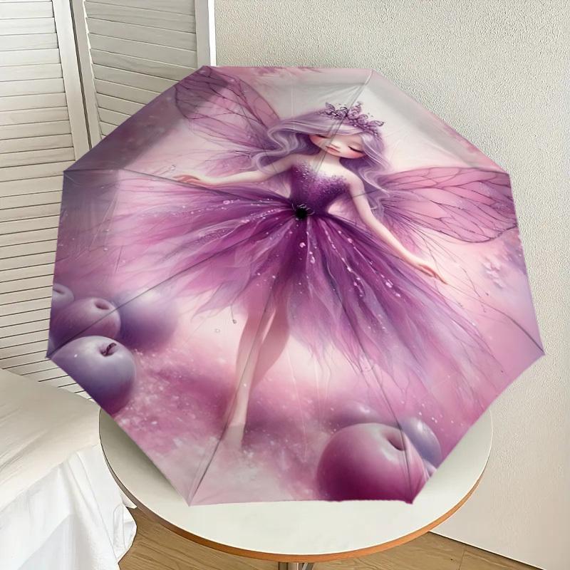 1PC fairy, applesAutomatic Open/Close Umbrella with Windproof, 8-Rib Sturdy Canopy, Durable Ribs, Fashionable Design, Outdoor Accessory, Fun Prin, Hol