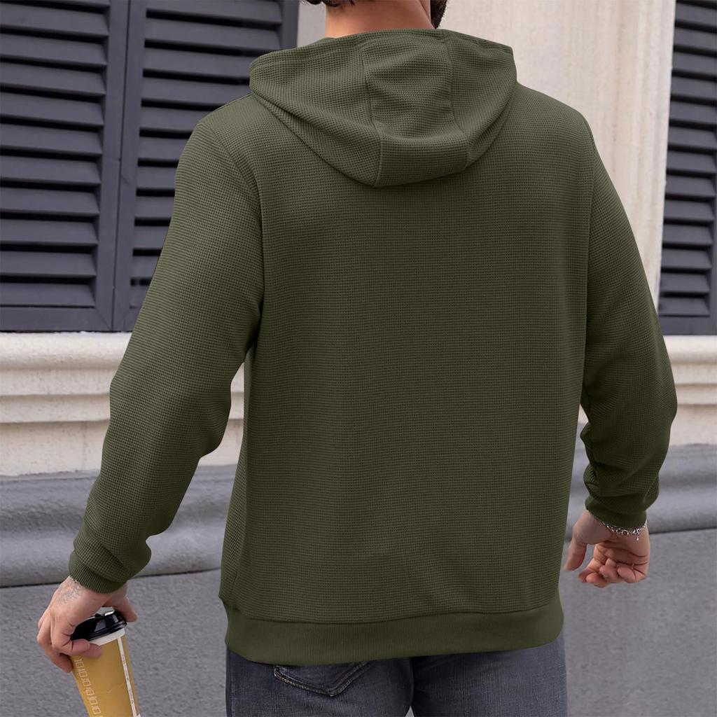 Herren Langarm Texturiertes Kapuzensweatshirt Lässige Leichte Kapuzenpullover Pullover Kordelzug-Kapuzenpullover mit Kängurutasche