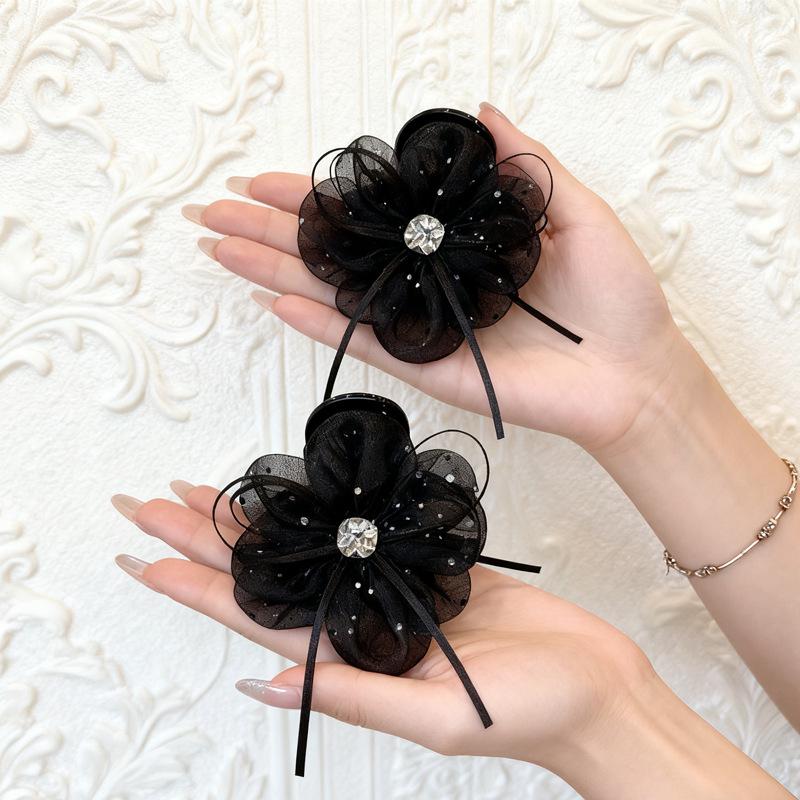 Diamond Sparkle Bow Flower Hair Clip - Women s High Ponytail & Bun Fixing Accessory