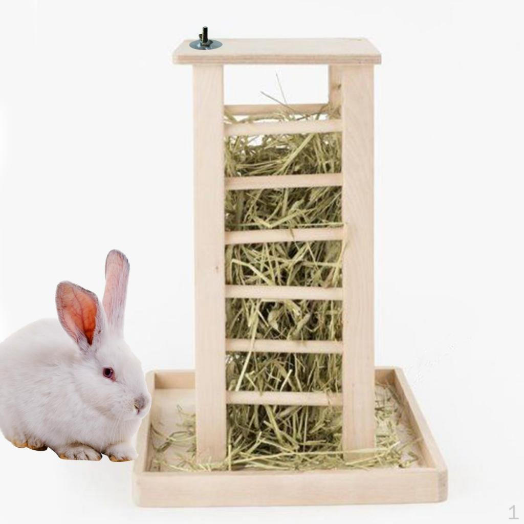 Wooden Hay Feeder Holder Food Dispenser Standing Bunny Manger Guinea Pig Rack for