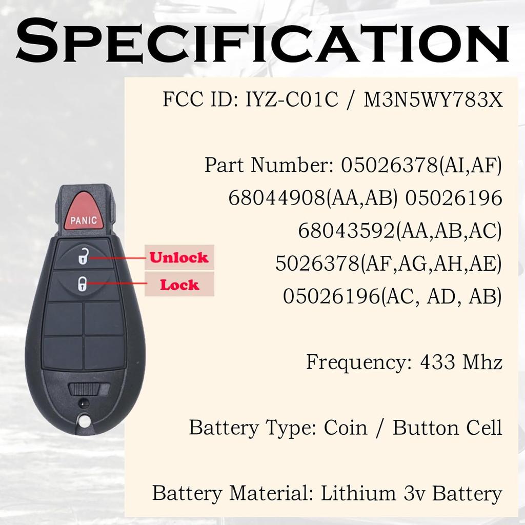 Keyless Entry Remote Control Key Fob Replacement Fits for Dodge Ram 1500 2500 3500 2009- 2012 Charger Challenger Durango Journey Grand Caravan Jeep