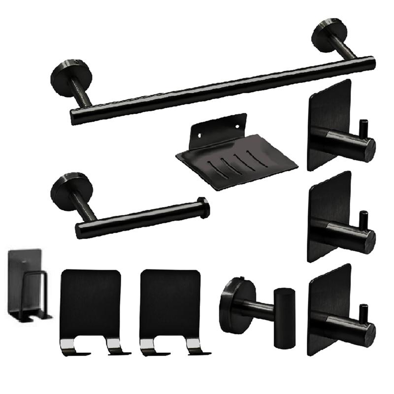 

10 Piece Bathroom Hardware Accessories Home Bathroom Storage Rack Bathroom Towel Bar Set (as the picture,NONE)