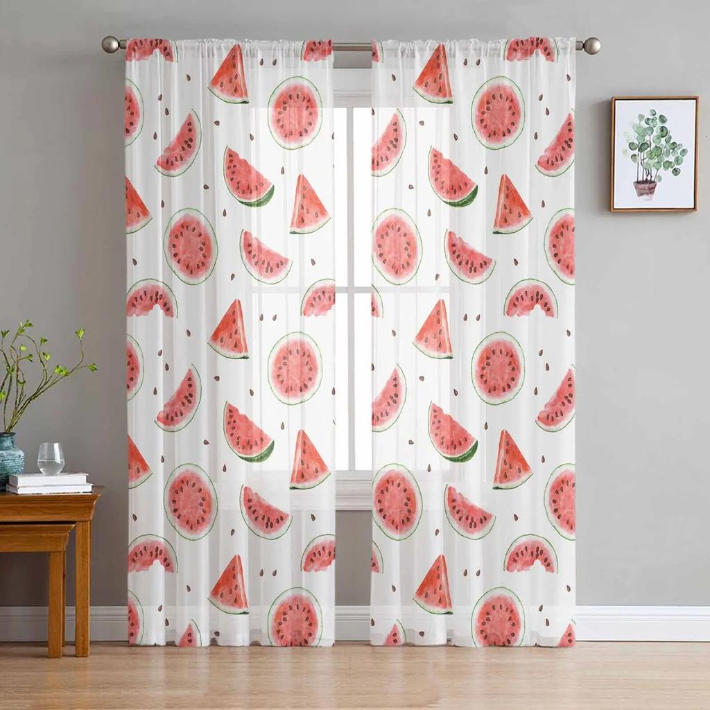 Summer Watermelon Watercolor Texture Sheer Curtains For Living Room Kitchen Window Curtains Bedroom Tulle Voile Curtains