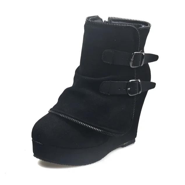 Hoge Hak Laarzen Vrouwen Enkel Wedges Dames Schoenen Nep Rits Gesp