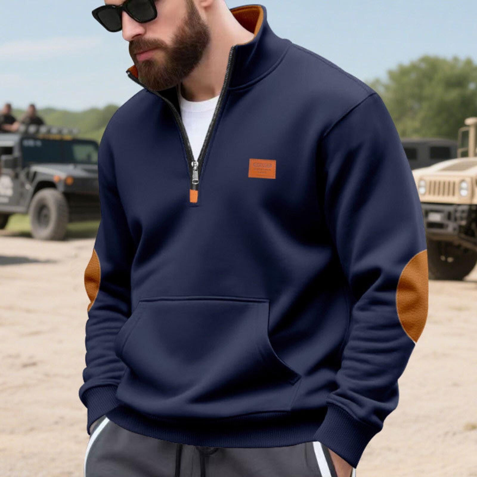 

Men s Loose Casual Retro Patch Patchwork Hoodie XL тёмно-синий