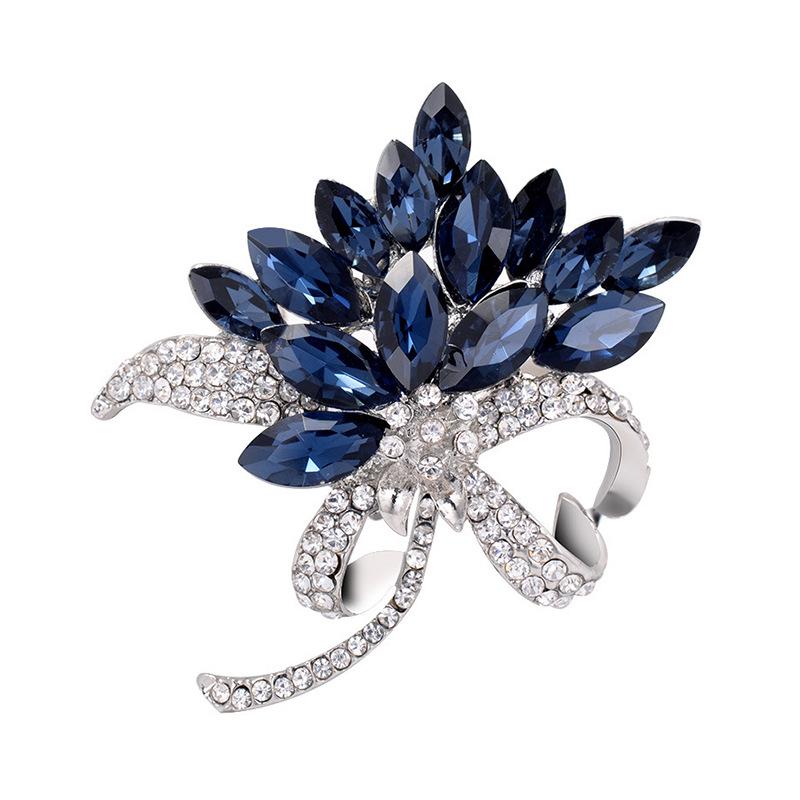 Korean Crystal Brooch for Women - Blue Cardigan Sweater Coat Pin & Fashion Corsage Accessory