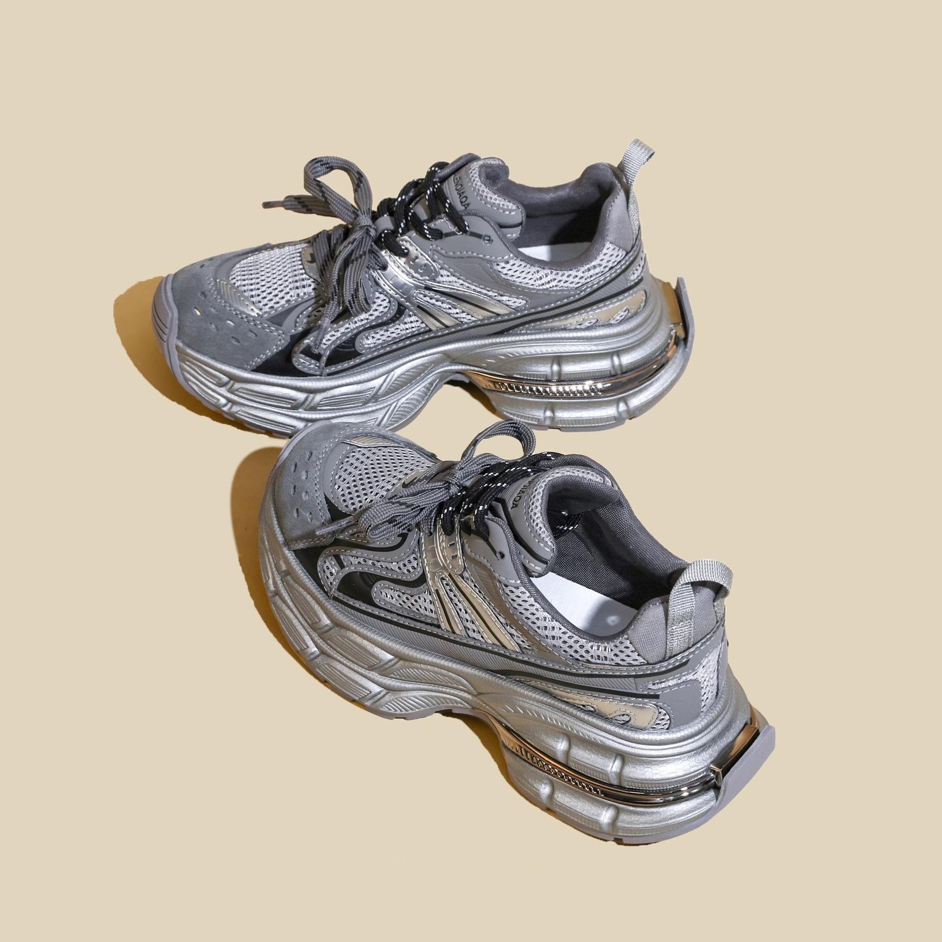 

Shu Autumn new silver thick-soled heightening dad shoes women s mesh breathable sports and leisure shoes women 40 серый