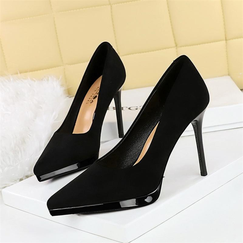 European American Fashion Banquet Slim Heels Super High Heels Shallow Mouth Pointed Toe Suede Waterproof Platform Single Shoes