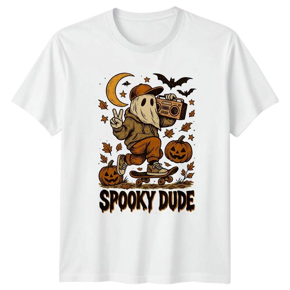 Spooky Dude Halloween Ghost Skateboard Holiday Unisex Unisex Unisex Graphic Tee S