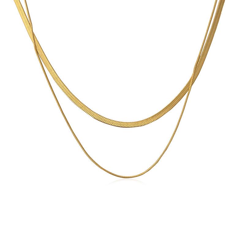 Minimalist Double-Layered Snake Chain Necklace - Hip Hop Trend, European & American Style, Short Clavicle Chain for Women