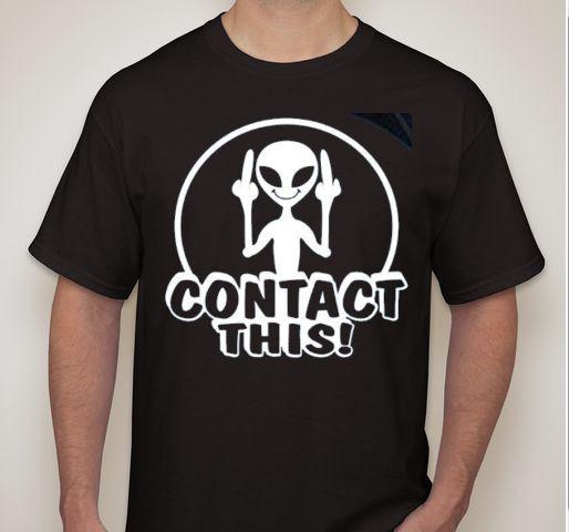 

CONTACT THIS!! Alien middle finger the bird flip off UFO Outer space T shirt XL
