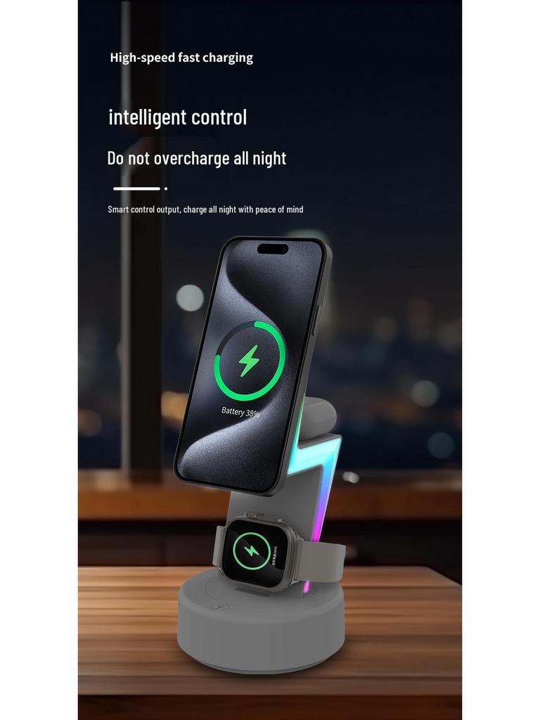 Apple Device Compatible 3-in-1 Wireless Charger for iPhone, Watch & Earbuds