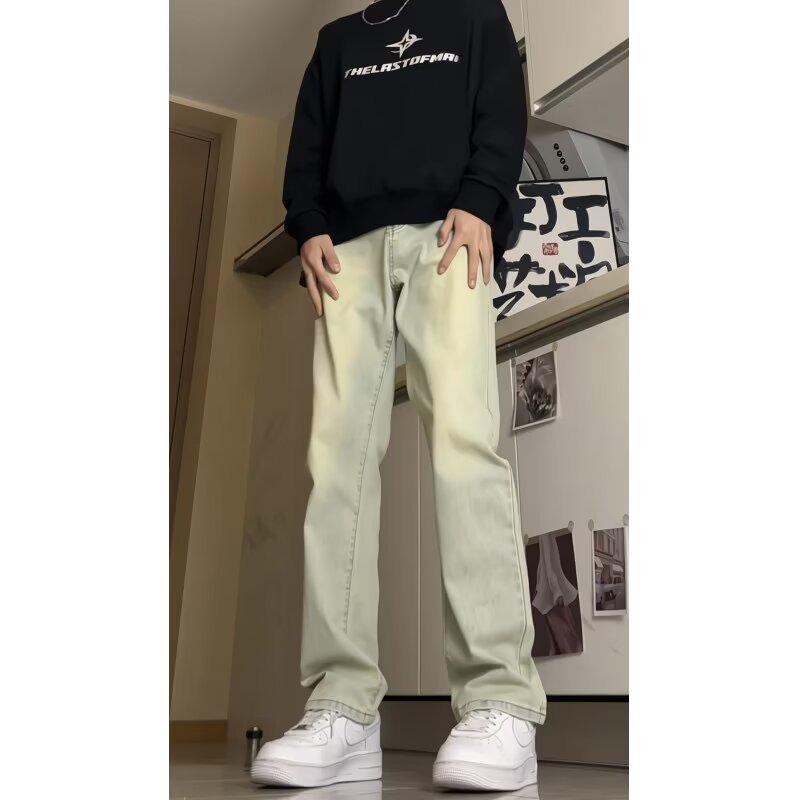 Jeans Homme Noir Coupe Droite Américain Poids Lourd - Tendance Printemps, Style High-Street Polyvalent avec Micro Évasement.