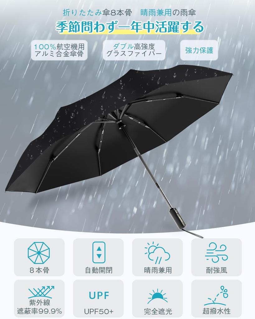 Folding 8 Suitable for Sunny and Rainy Automatic Opening and Complete Sun UV Sun Heat Foldable for Outdoor and Birthday Black Umbrella, Ribs,