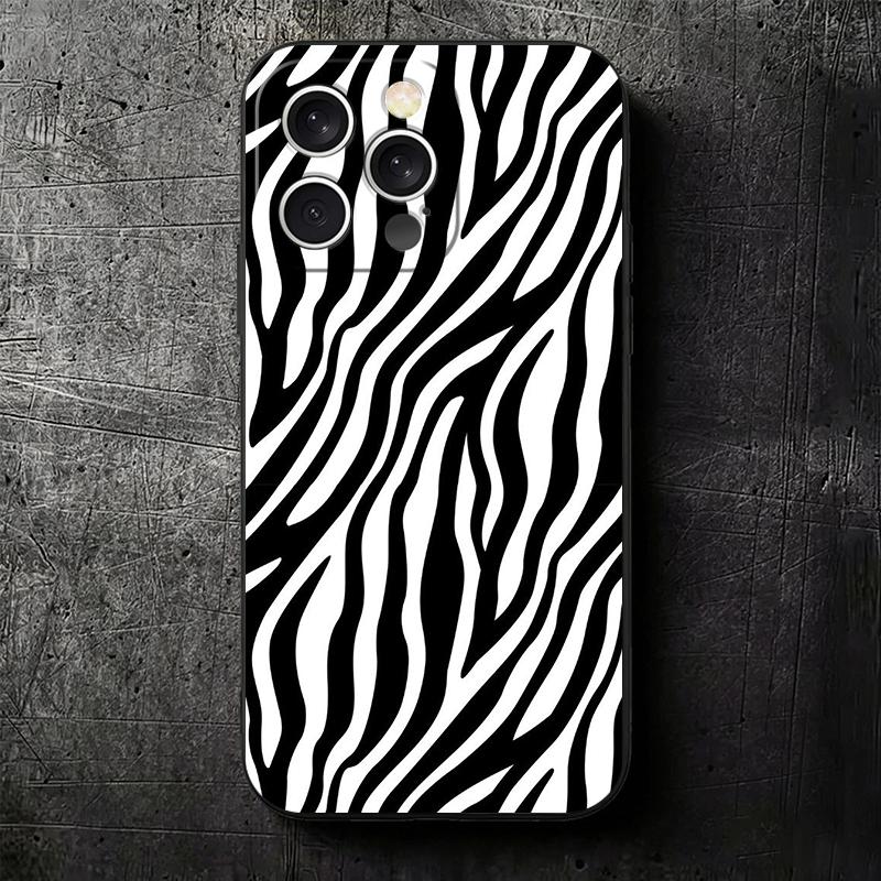Zebra Stripe Black White Soft Phone Case for iPhone 16 16E 17 Air 15 Pro Max 14 Plus 13 Mini 11 12 7 Black Cover Back Shell