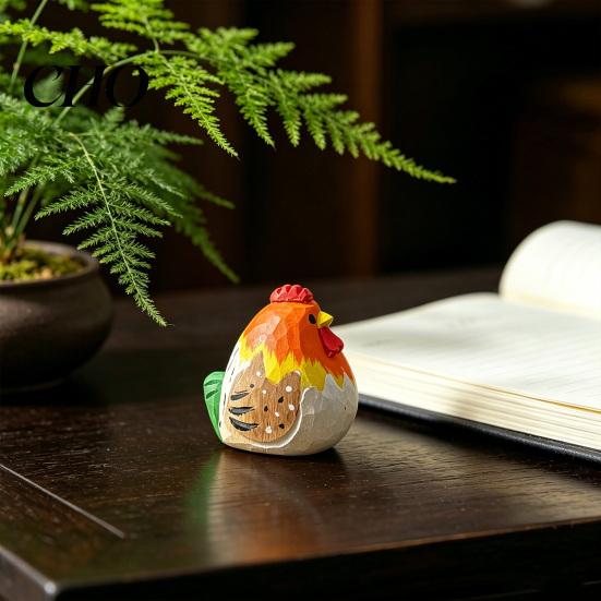 Forest Theme Decor Piece Hand-Carved Wooden Rooster Figurine Farmhouse Chicken Sculptures Rustic Animal Statue Pastoral Home for Shelf Desk