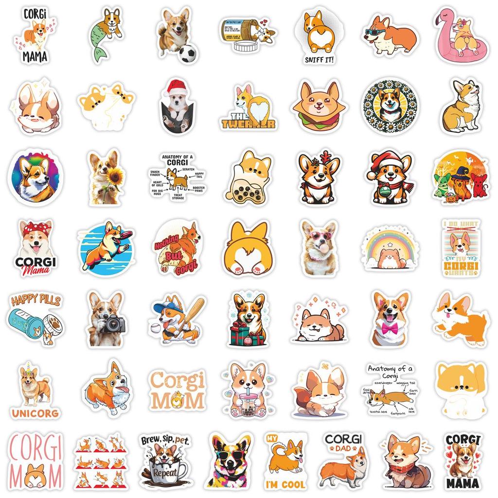 Corgi Cartoon Graffiti Stickers: 50 Waterproof Designs for Decorating Phone Cases or Water Cups